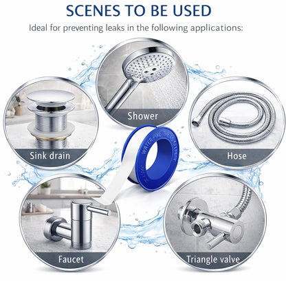PTFE Teflon Thread Seal Tape, 4 Rolls, 1/2 Inch x 520 Inches, Plumbing Thread Sealing Tape for Shower Heads, Water Pipe Sealing, Leak-Proof Pipe Fittings