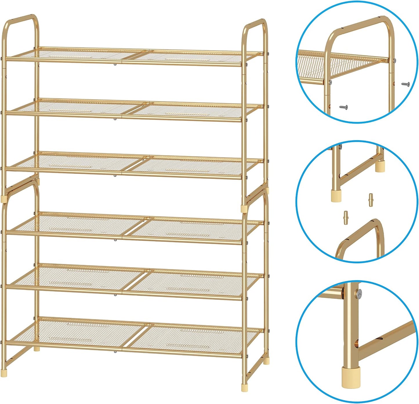 Simple Trending 3-Tier Stackable Shoe Rack, Expandable & Adjustable Shoe Shelf Storage Organizer, Wire Grid, Black