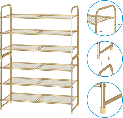 Simple Trending 3-Tier Stackable Shoe Rack, Expandable & Adjustable Shoe Shelf Storage Organizer, Wire Grid, Black
