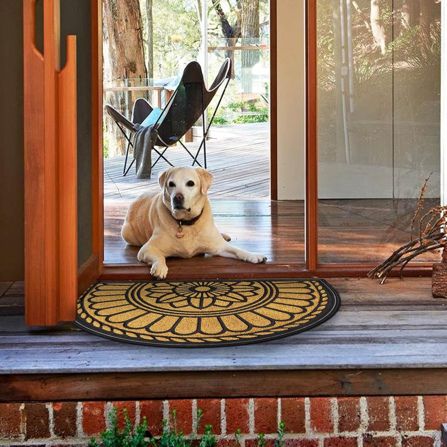 Mibao Front Door Mat Indoor Outdoor Entrance, Semicircular Entrance Mat, Half Round Waterproo Non-Slip Durable Rubber Door Mats, Low Profile Heavy Duty Doormat for Garage, Patio, 30" x 18", Yellow