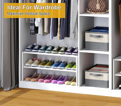 Cidaziya 2 Tier Small White Shoe Rack for Closet, Stackable Shoe Shelf Organizer for 9-12 Pairs of Shoes, Portable Wood and Cloth Structure, Small Shoe Storage Organizer, Size 28.5"* 11" * 13"