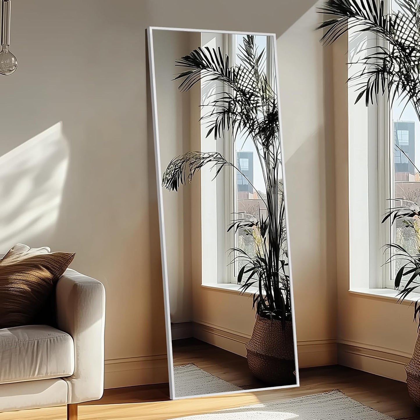 Delma Wall Full Length Mirror,Standing Mirror Full Body,Large Floor for Wall Door Bedroom Bathroom Living Room with Aluminium Frame(with Stand,56x15-Black)