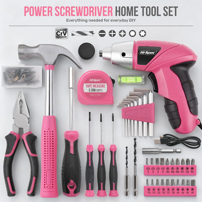 Hi-Spec 4V Electric Screwdriver Tool Kit Set. Cordless USB Rechargeable Screwdriver with Home Repair Tools. 42pc Compact Portable Case, DIY Kit for Beginners and the Household - Green