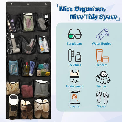 Over The Door Cruise Ship Organizer - Cruise Ship Magnetic Door Organizer with 15 Size-Graded Pockets, Hanging Magnetic Cruise Storage Shoe Rack for Cabin, 2026 Cruise Essential, 9 Hooks(White)