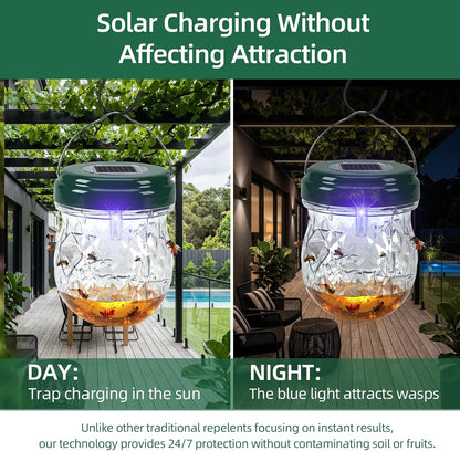 2026 Solar Wasp Traps Outdoor Hanging, Reusable Yellow Jacket Traps with LED Light, IP65 Waterproof Hornet Trap & Wasp Catcher for Outside Patio Garden Patio Backyard Camping (4 Pack)