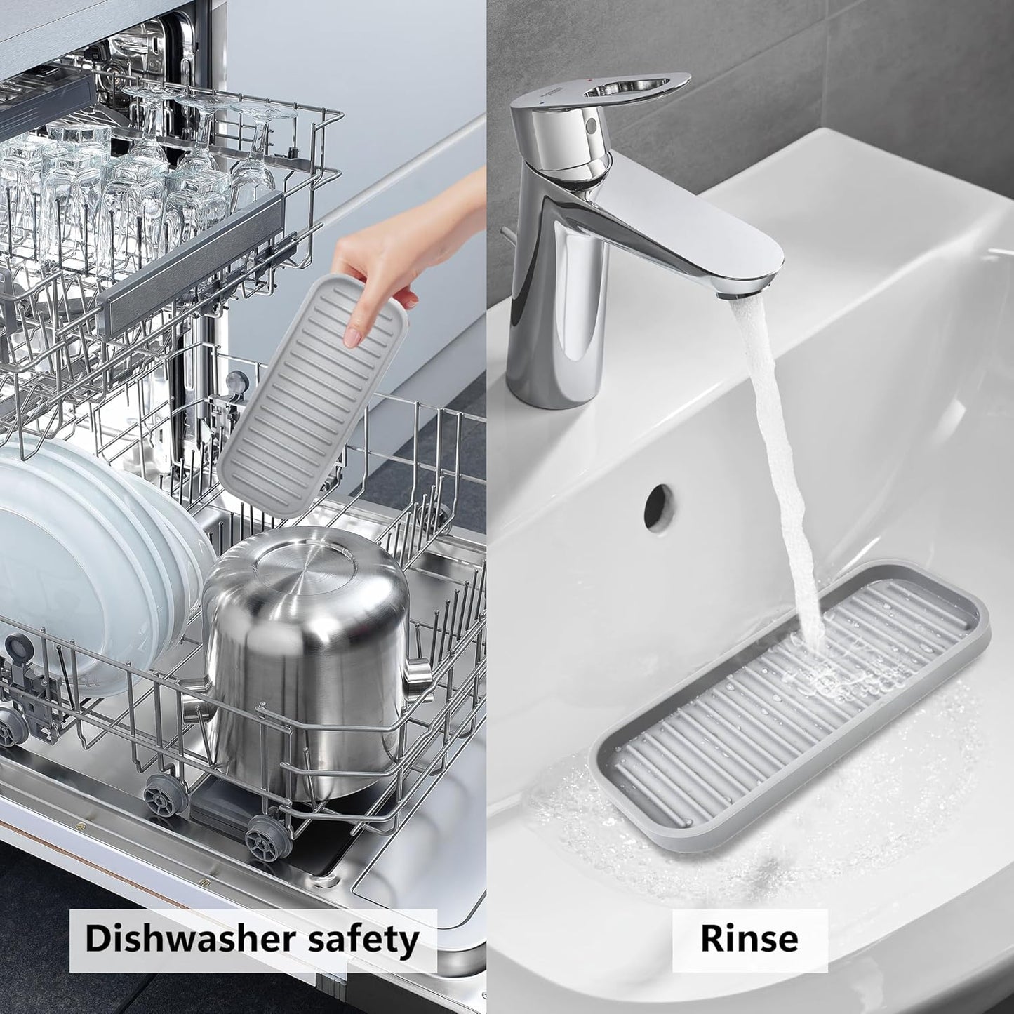 Silicone Sponge Holder Kitchen Sink Organizer Tray Dish Caddy Soap Dispenser, Scrubber Spoon Holder,Dishwashing Accessories 2 Pack (Black)