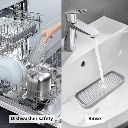 Silicone Sponge Holder Kitchen Sink Organizer Tray Dish Caddy Soap Dispenser, Scrubber Spoon Holder,Dishwashing Accessories 2 Pack (Black)