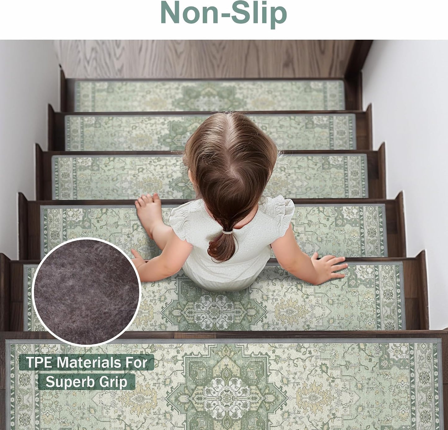 sarben Non Slip Stair Treads for Wooden Steps 15PCS - 8"x30" Indoor Safety Carpet, Edging Mats with TPE Adhesive Backing, Pet and Elderly Friendly Stair Rugs (Taupe) - Colors B