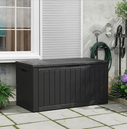KAMABOKO 31 Gallon Outdoor Storage Box, Resin Deck Boxes Indoor and outdoor, Waterproof Storage Box Lockable Lid for Garden Tools, Package Delivery, Pool Supplies, Patio Cushions, Black