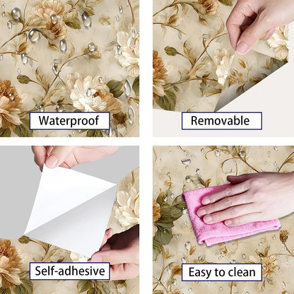 Peel and Stick Wallpaper, Soft Wildflower Botanical Contact Paper, PVC Vinyl Removable Wall Covering, Waterproof Easy-Clean, No Residue Renter Friendly, Neutral Decor, 39.4x17.3 in (Flowers2)