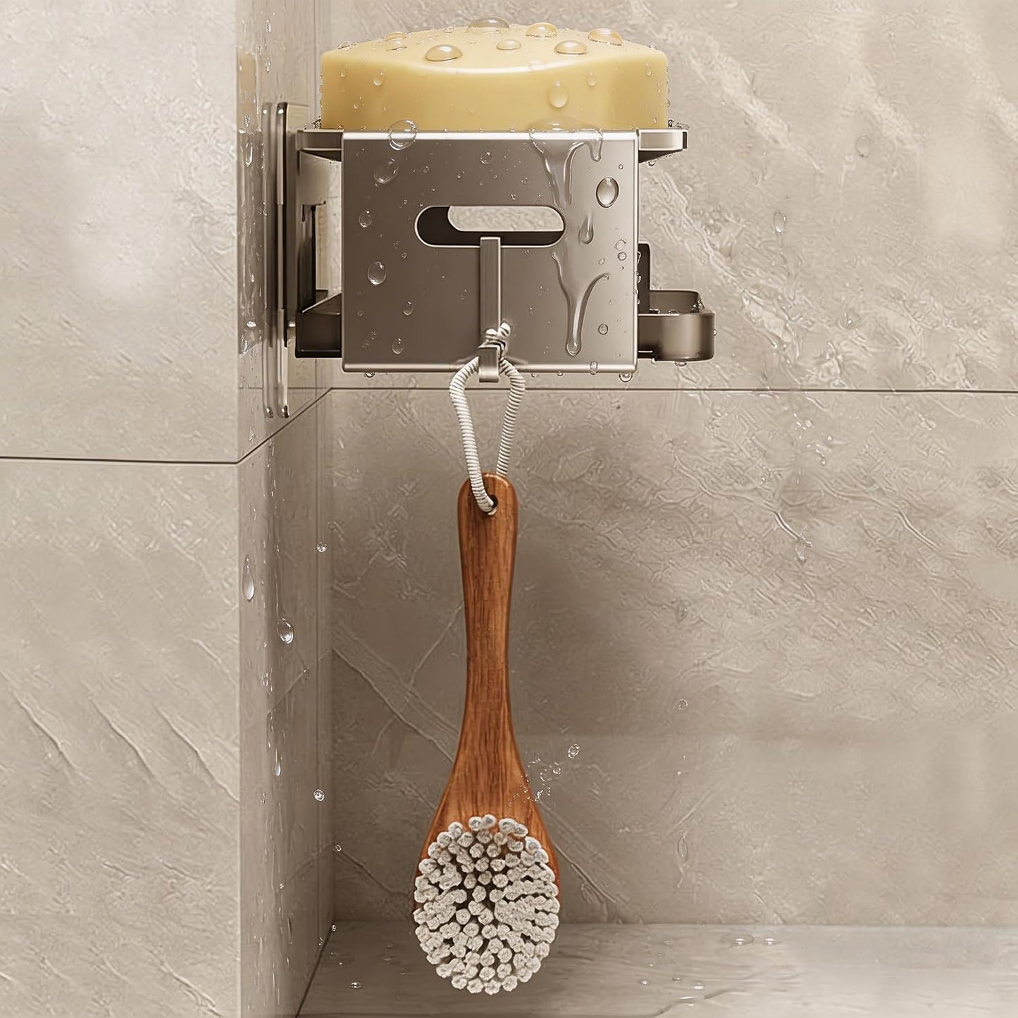 Heavyrain Soap Holder for Shower, Rustproof Aluminum Bar Soap Dish with Strong Suction Cups, Self Draining Soap Tray for Shower Wall, Sponge Caddy for Kitchen Sink, Modern Bathroom Organizer
