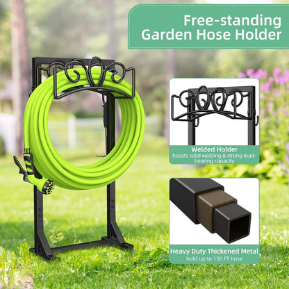 Garden Hose Holder Reel, Upgraded Metal Hose Reels Holds 150ft Hose, Heavy Duty Freestanding Water Hose Holders, Detachable Hose Storage Hanger for Outside - Fan-Shaped