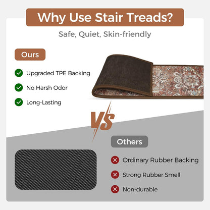 sarben Non Slip Stair Treads for Wooden Steps 15PCS - 8"x30" Indoor Safety Carpet, Edging Mats with TPE Adhesive Backing, Pet and Elderly Friendly Stair Rugs (Taupe) - Colors A