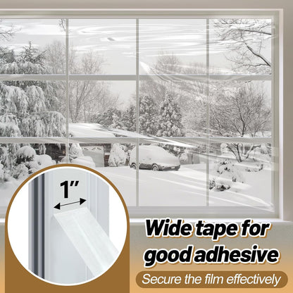 87×118in Patio Door Window Insulation Kit for Winter- Thicken Indoor Large Window Plastic for Winterizing, Clear Window Covering Shrink Film with Double-Side Tape to Keep Cold Out