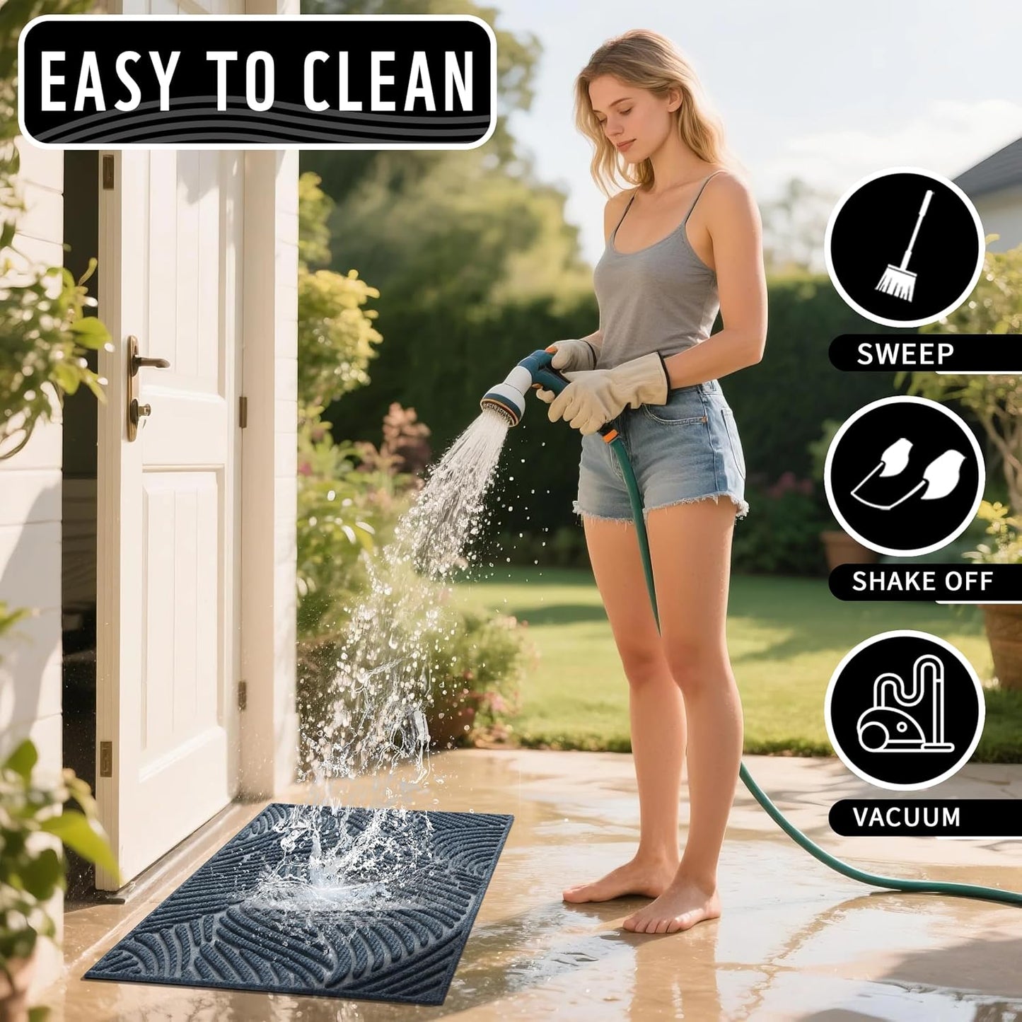 Yimobra Doormat Outdoor Entrance, Simple Stripes All-Weather Waterproof & Non-Slip Mat for Front Door, Heavy Duty Welcome Mat for Indoor, Garage, Patio-29.5x17, Dark Grey