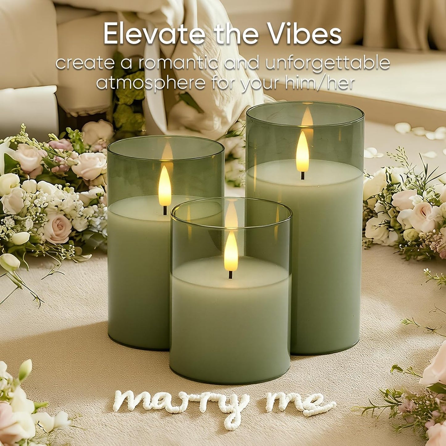 5plots Glass Battery Operated White Flameless Candles with Remote Timer, 3D Wick Real Wax Pillar Led Candles Warm Flickering Light for Indoor Home, Halloween, Christmas Decor, Set of 3, D3 x H4 5" 6"
