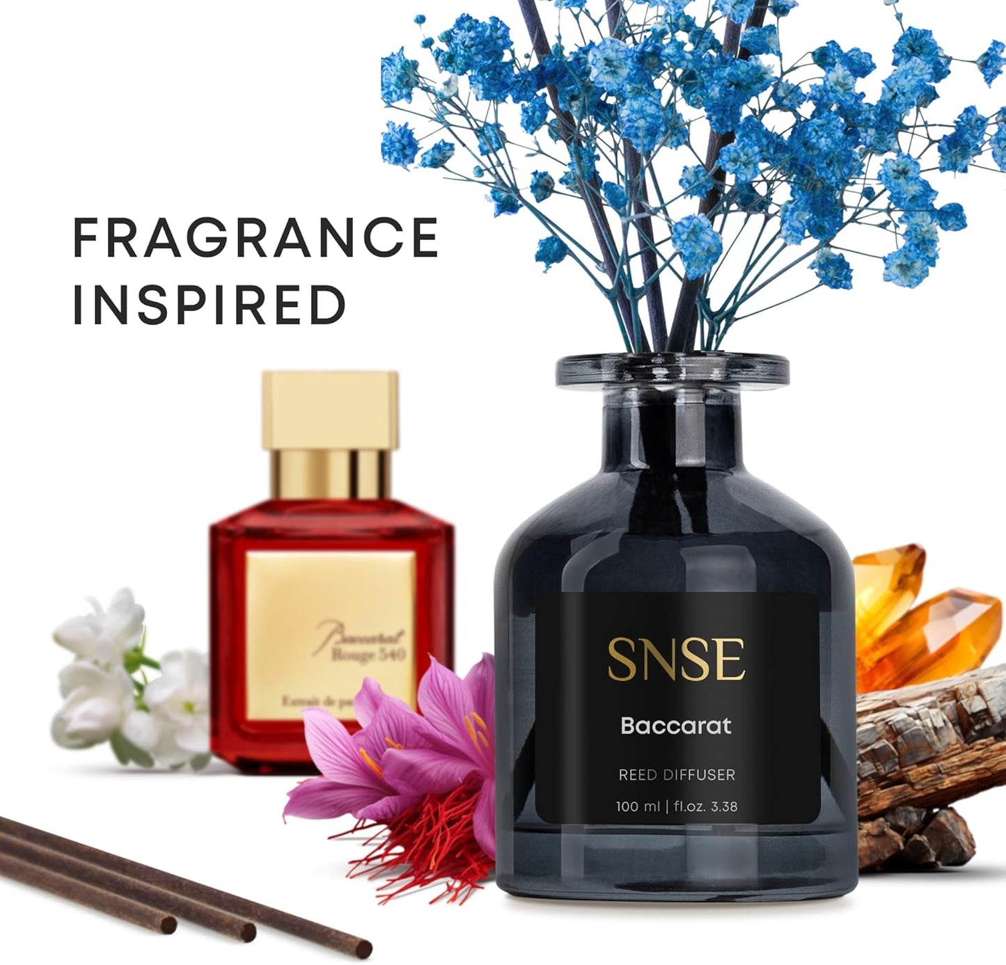 SNSE Tobaco & Vanilla with Flowers Perfumed Reed Diffuser Set | 3.38 oz Scent Fragrance Oil Diffuser for Bedroom, Bathroom, Home Décor and Gift, Decorative Air Fresheners with Sticks