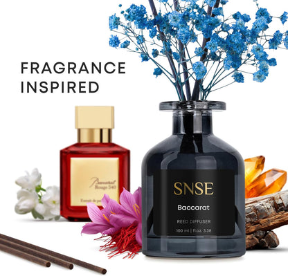 SNSE Tobaco & Vanilla with Flowers Perfumed Reed Diffuser Set | 3.38 oz Scent Fragrance Oil Diffuser for Bedroom, Bathroom, Home Décor and Gift, Decorative Air Fresheners with Sticks