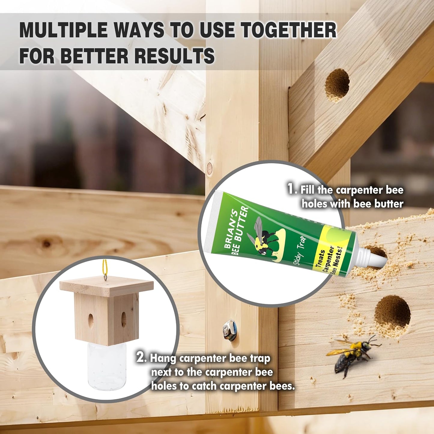 1 PCS Wood Carpenter Bee Trap for Outside - Best Bee Trap - Nature Hanging Carpenter Bee Traps Plastic Jar Outdoor - Insect Traps