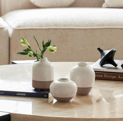 DN DECONATION Flower Vase Set of 3, Small Ceramic Vase Farmhouse Home Decor | Rustic Vases for Pampas Grass Dried Fresh Flowers, Living Room, Kitchen, Bedroom, Bathroom, Mantel Table Decor, Beige & Brown