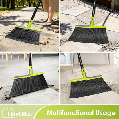 TidyBliss 2 Pack Outdoor Broom Heavy Duty, 56 inches Tall Commercial Soft Bristle Angle Brush for Sweeping Outside Patio Garden Porch Deck Shop Restaurant Garage House Lobby Hardwood Floors (Green)
