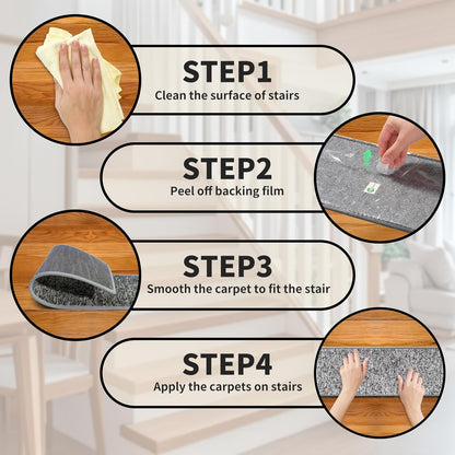 Non-Slip Carpet Stair Treads 15PCS, 8"x30" Peel and Stick Stair Runner for Wooden Steps Indoor, Washable Reusable Adhesive Backing, Pet-Friendly Safety Mats for Kids, Elders, Dogs