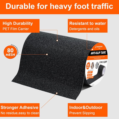 SIKEDEPRO 4" x 33Ft Heavy Duty Anti-Slip Tape,Skateboard Grip Tape, Non-Skid Safety Traction Tape for Staircases Outdoor/Indoor, Waterproof High Traction Stairs Non Skid Treads