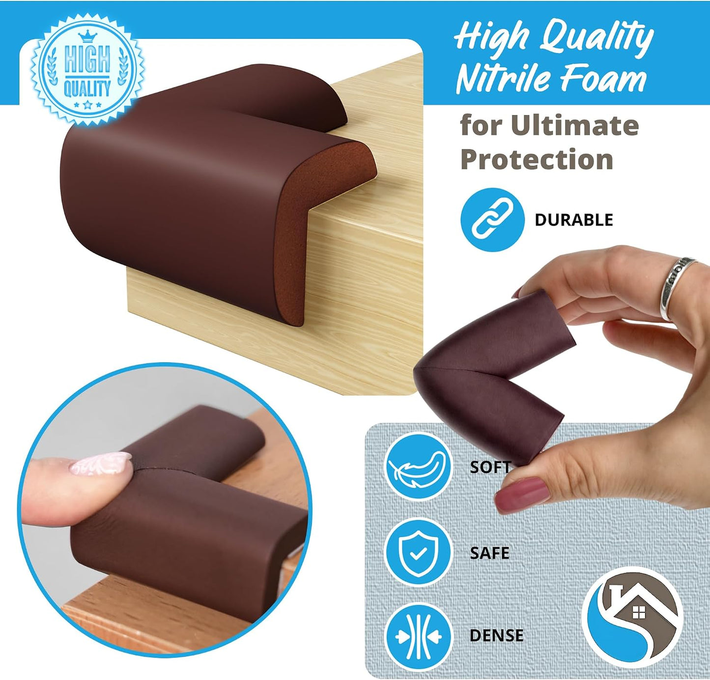 8-Pack Baby Proof Corner Protectors, Clear Furniture Safety Bumpers, Soft Rubber Foam Cushion Guards with Pre-Applied Adhesive, Child Proofing Pads for Tables, Cabinets, Desks, Glass Surfaces