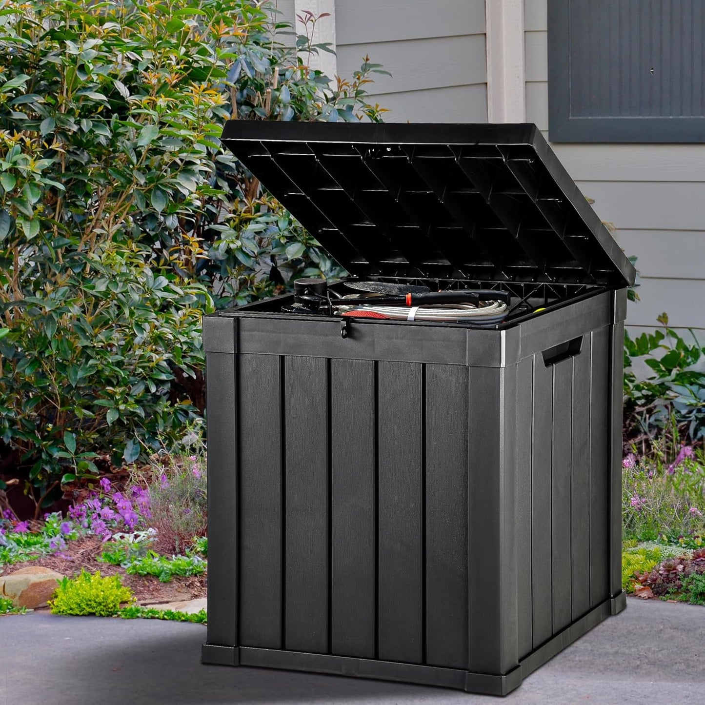YITAHOME 31 Gallon Outdoor Storage Deck Box | Waterproof Resin Package Delivery and Storage Box with Lockable Lid for Patio Furniture Cushions, Pool Accessories, Garden