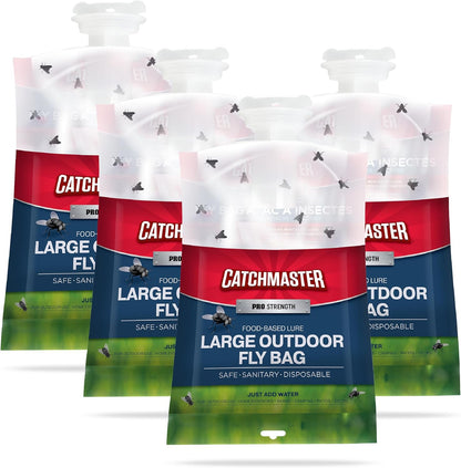 Catchmaster Reusable Outdoor Fly Trap, 2 Hanging Blue Jars with Bait | Catches All Species of Fly, Fly Traps Outdoor w/ Food-based lure, Odor Attracts Flies Away From People, Refill & Reuse