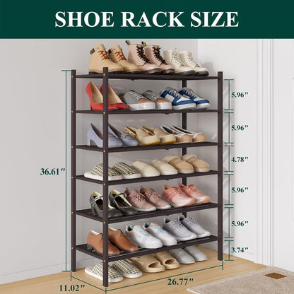 Smiry Bamboo Shoe Rack, 3 Tier Free Standing Wooden Shoe Organizer, Stackable Wood Shoe Storage Shelf for Closet, Entryway, 5 Horizontal Slats, 26.8"x11"x18.3", Natural