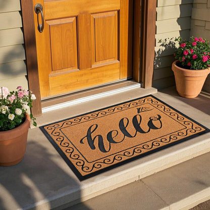 Yimobra Welcome Mat, Heavy Duty Sturdy Door Mats for Home Entrance Outdoor Indoor, Front Doormat for Outside Patio Floor Entry Porch Garage Office, Waterproof, Low Profile, 29.5x17, Black Grey