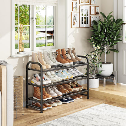 Simple Trending 3-Tier Stackable Shoe Rack, Expandable & Adjustable Shoe Shelf Storage Organizer, Wire Grid, Black