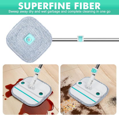 Spin Mop and Bucket Set with 2 Replaceable Microfiber Mop Pads with Self Separation Dirty and Clean Water System, Self Wringing 360° Rotating Square Mop Head for Hardwood Tile Marble Floors