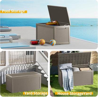 Outdoor Storage Box 325GAL Waterproof Resin Deck Box,Pool Accessories Supplies，UV-Resistant Lockable Package Delivery Bin for Garden Tools,Large Patio Outside Cushions,Chest,Furniture,Black