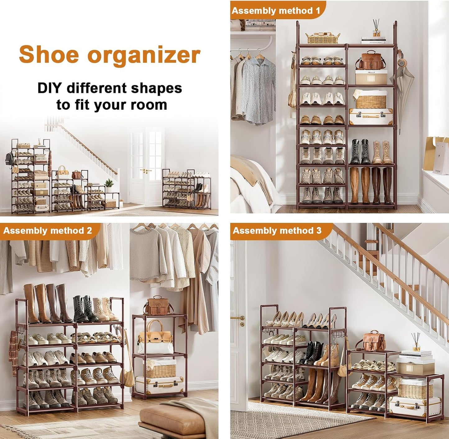 WOWLIVE 9 Tiers Large Shoe Rack Storage Organizer for Closet 50-55 Pairs Shoe Tower Unit Shelf Stackable Shoe Rack with Metal Pipes Plastic Connectors Black(SSS3B9)