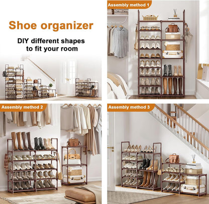 WOWLIVE 9 Tiers Large Shoe Rack Storage Organizer for Closet 50-55 Pairs Shoe Tower Unit Shelf Stackable Shoe Rack with Metal Pipes Plastic Connectors Black(SSS3B9)