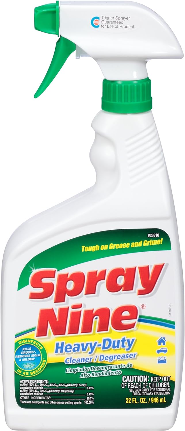 Spray Nine 26832 Heavy Duty Cleaner, Degreaser & Disinfectant for Kitchens, Bathrooms, Yard Equipment, Automotive & Industrial 32 Fl Oz. (Pack of 1)