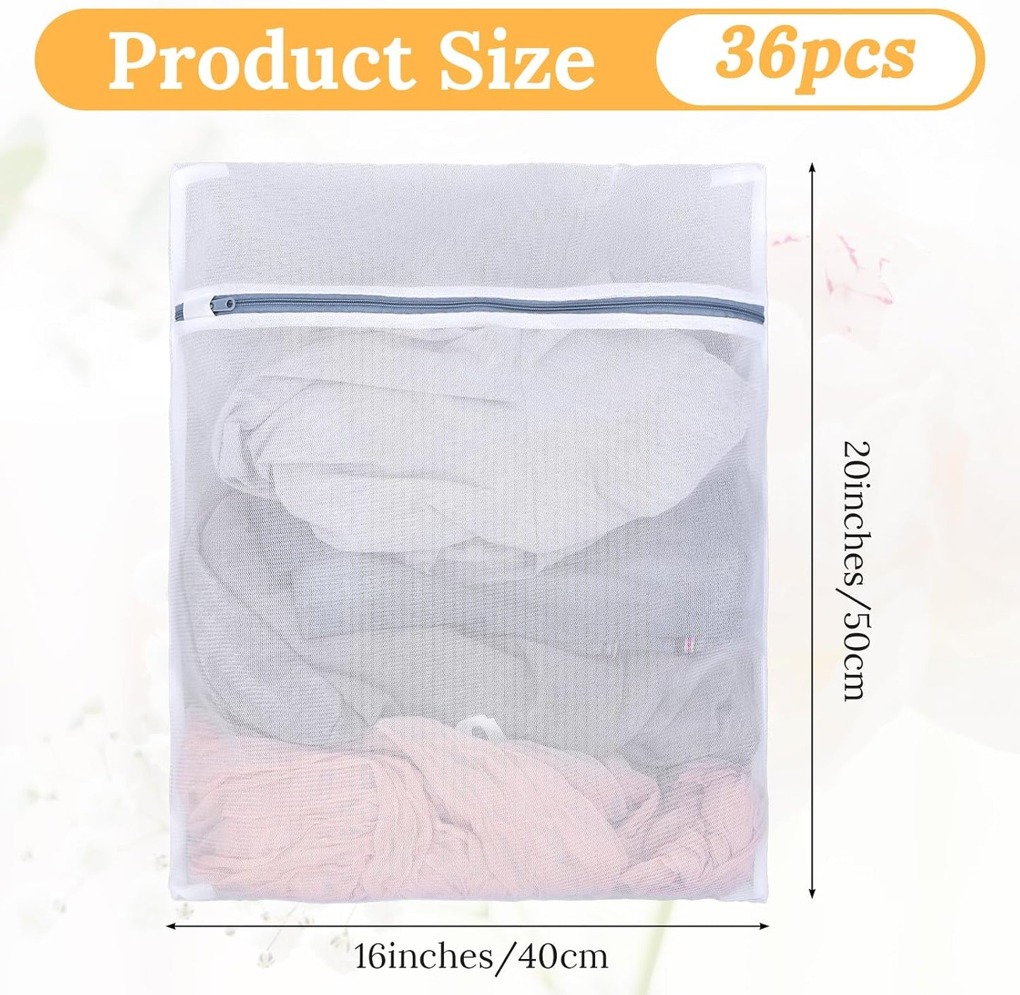 36 Pack Durable Mesh Laundry Bags Delicates Protector with Zipper for Lingerie & Clothes, 16 x 20 Inches