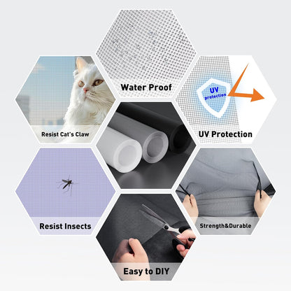 MAGZO Window Screen Replacement Mesh 48"W x 99"L - Pet Resistant Premium & Durable Polyester Screen Door Mesh, Allows Fresh Air In, DIY Repair Kit Includes Tool for Sliding Doors,Windows,Patio, Gray