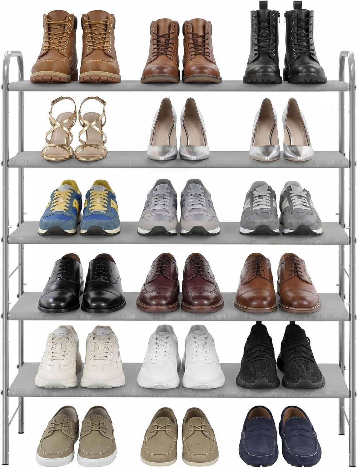 Simple Houseware 3-Tier Shoe Rack Storage Organizer, Grey – Space-Saving Shoe Shelf, Holds 9–16 Pairs, Sturdy Metal Frame, Easy Assembly – Closet, Entryway, Bedroom Shoe Storage Solution