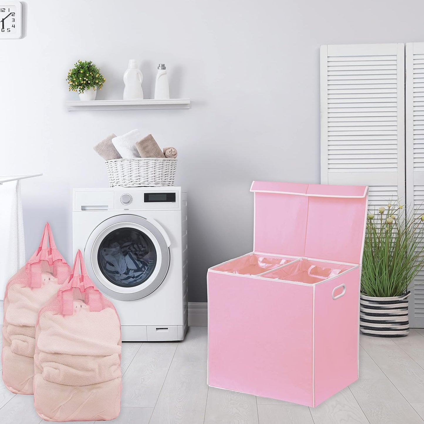Simple Houseware Double Laundry Hamper with Lid and Removable Bags, Black