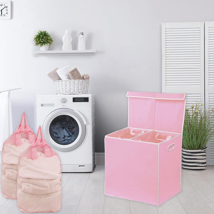 Simple Houseware Double Laundry Hamper with Lid and Removable Bags, Black