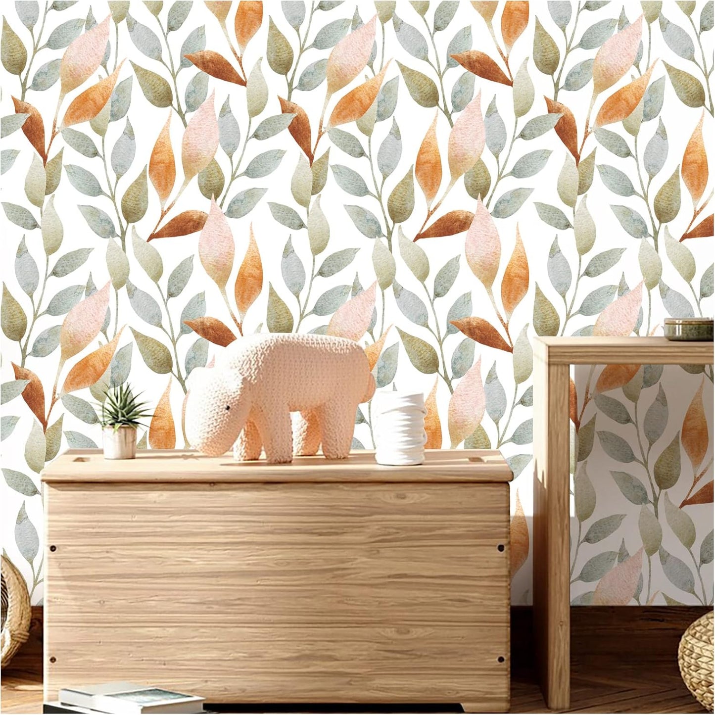 Floralplus Peel and Stick Wallpaper Removable Leaf Boho Wallpaper for Bathroom Floral Renter Friendly Wallpapers for Bedroom Leaf Contact Paper for Kitchen Cabinet Home Decor 17.5 x 118 in