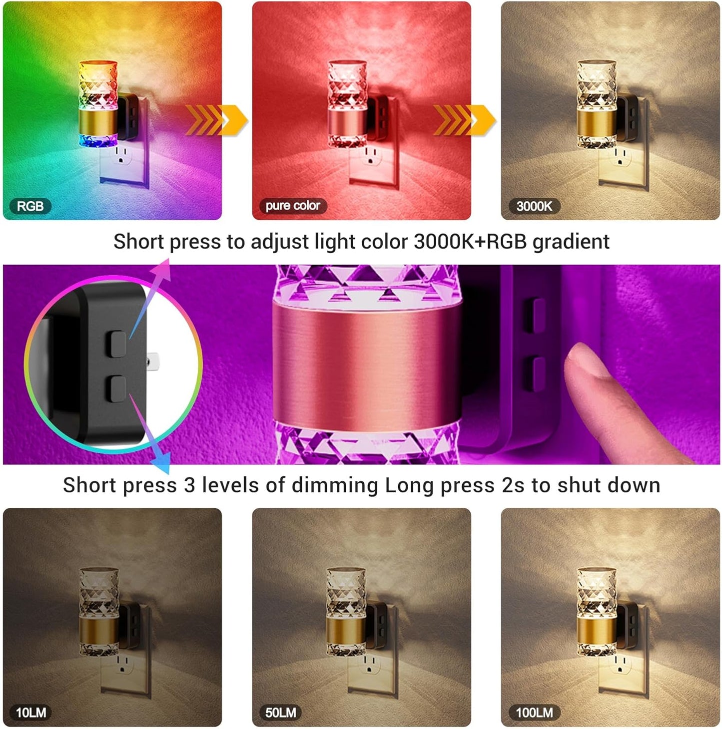 JandCase Motion Sensor Night Light, Night Lights Plug into Wall,3000K Soft White 0-100 LM Dimmable LED Night Light, Motion Activated Nightlight for Bathroom Hallway Decor
