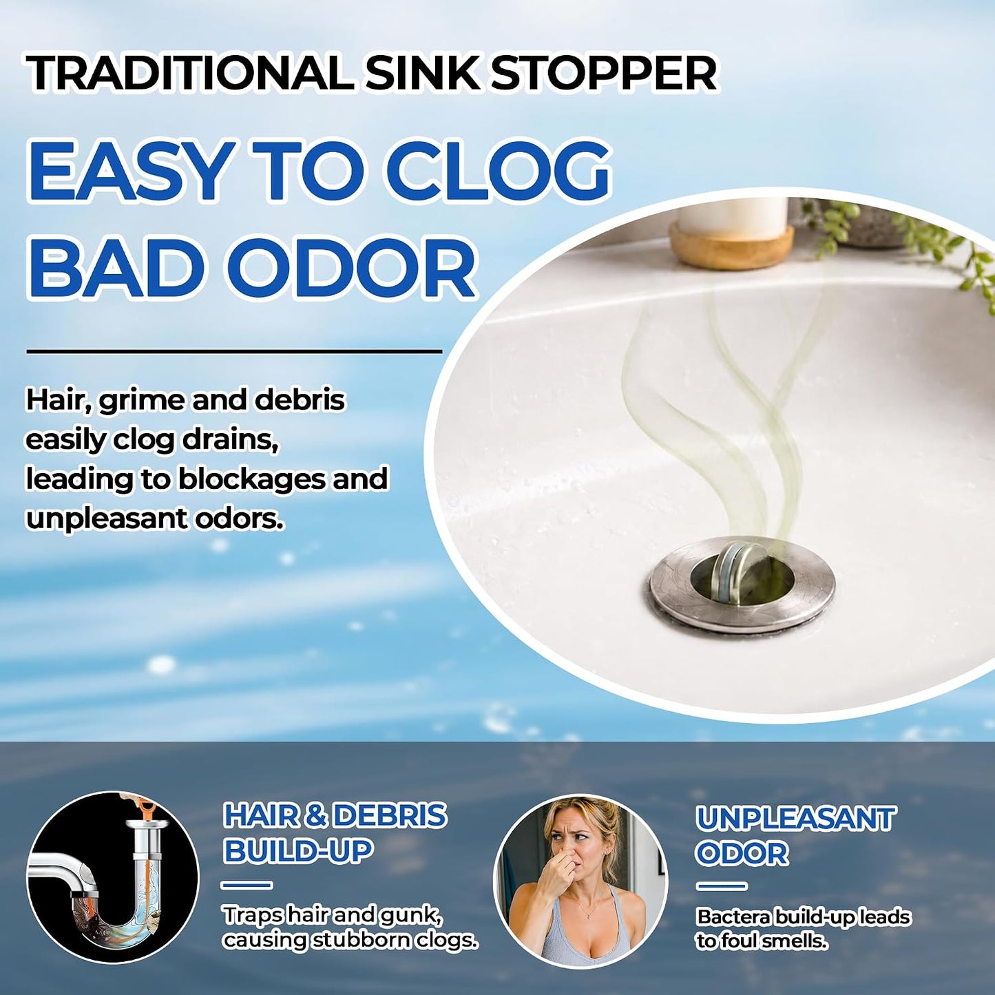 Bathroom Sink Stopper, Pop-up Sink Drain Strainer with Removable Stainless Steel Strainer Basket Hair Catcher, Bathroom Sink Strainer for Bathroom Sink Stopper (2PCS)