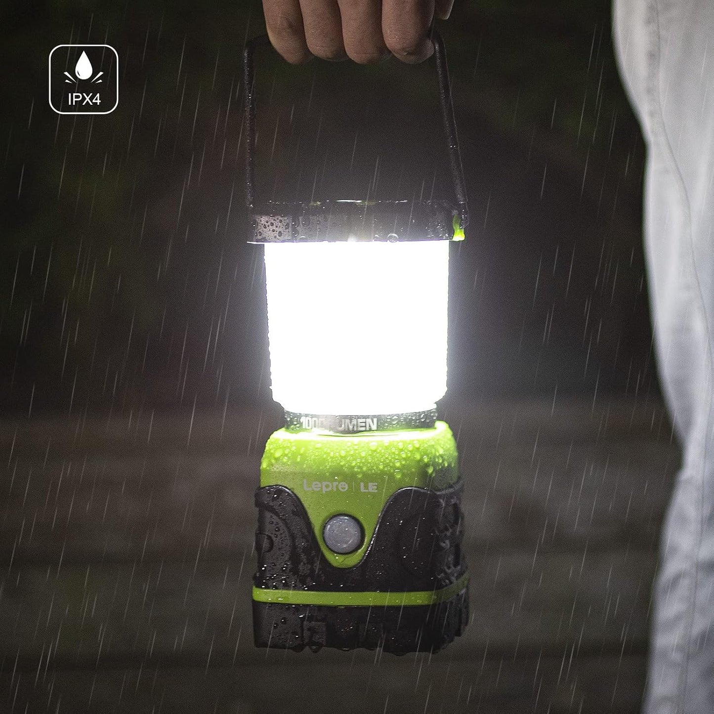 Lepro 1500LM Battery Powered LED Camping Lantern, Green Tent Light with 4 Light Modes, Camping Essentials, Waterproof Lantern Flashlight for Camping, Emergency Light, Power Outages, Not Rechargeable