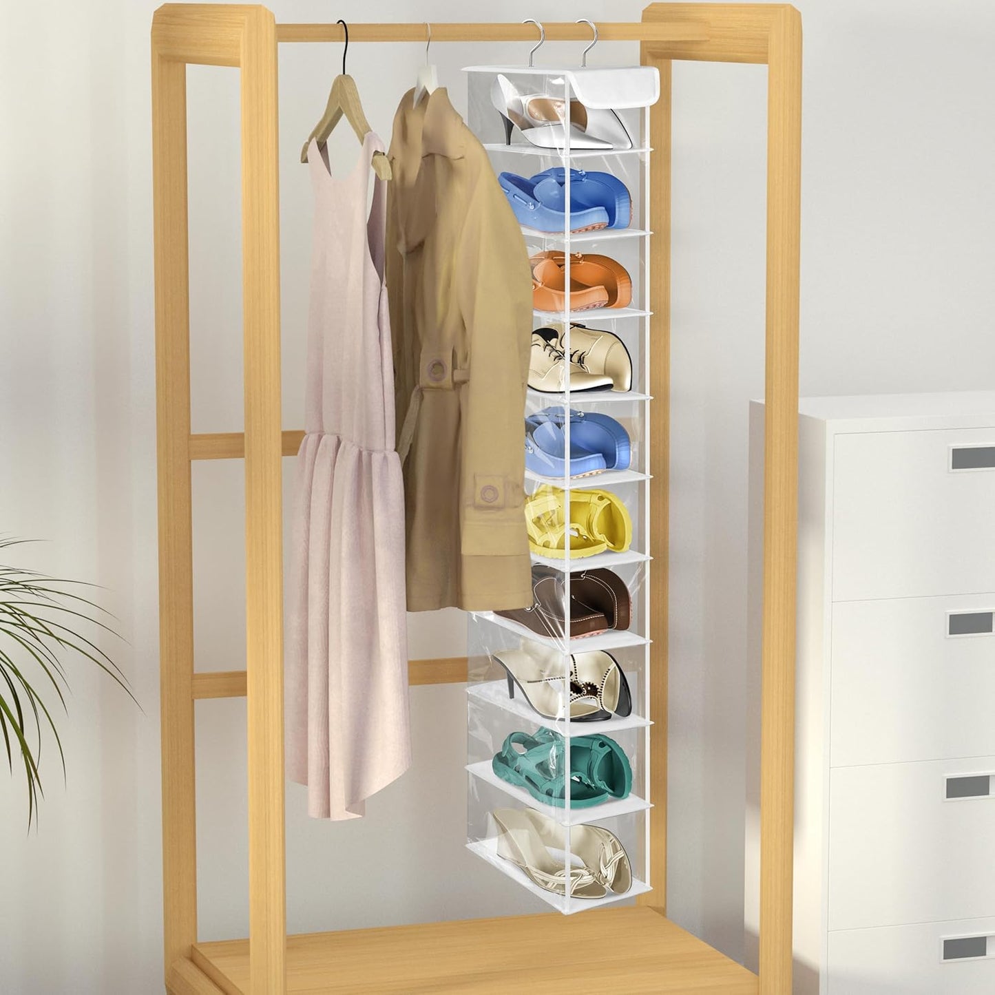 Libeder Hanging Shoe Organizer, 10-Shelf Closet Organizer with 6 Mesh Side Pockets