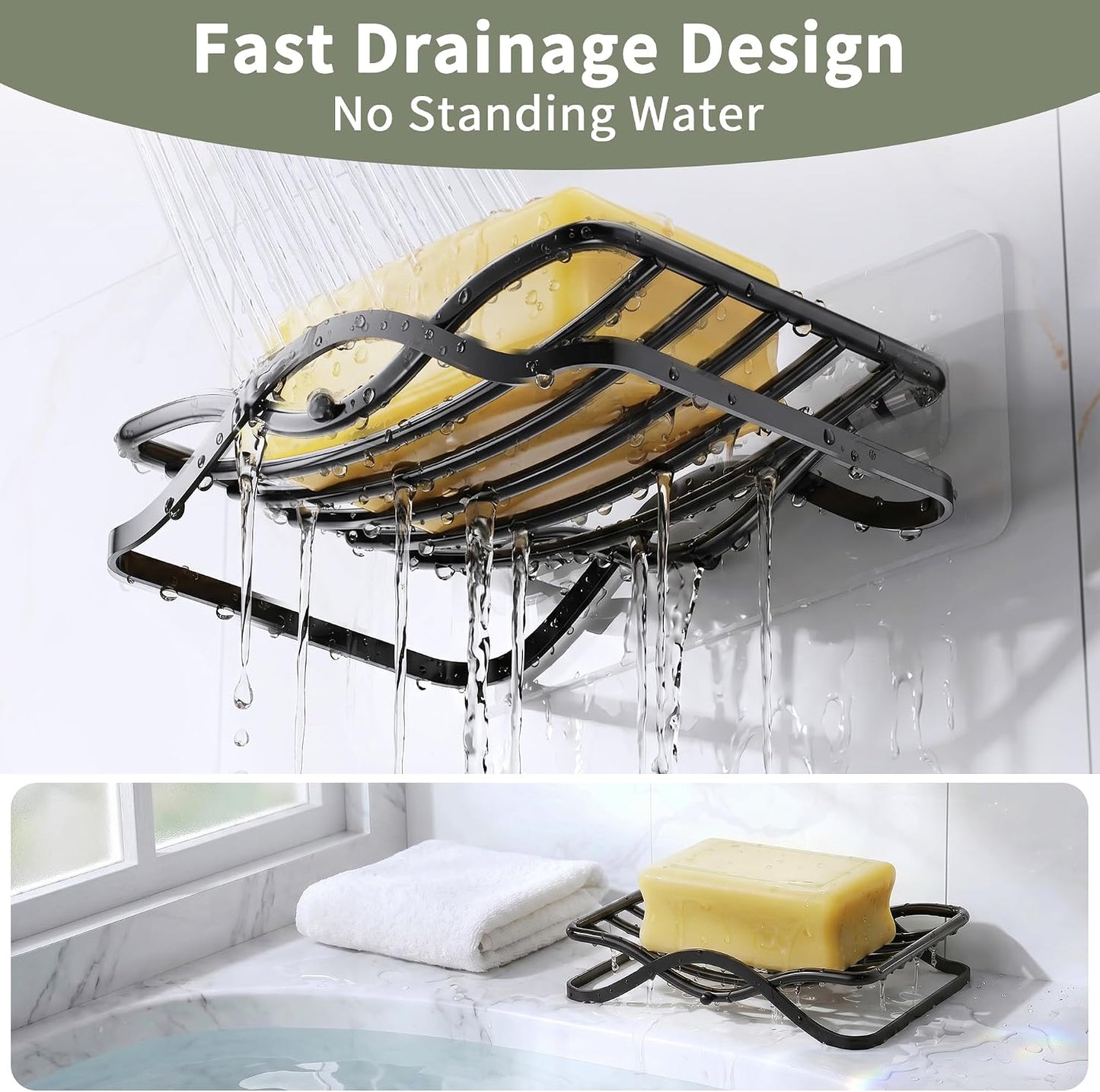 KEGII Self Draining Bar Soap Dish Holder for Shower | Self Adhesive & Free Standing, Stainless Steel, Sponge Holder, For Bathroom, Bathtub, Kitchen Sink