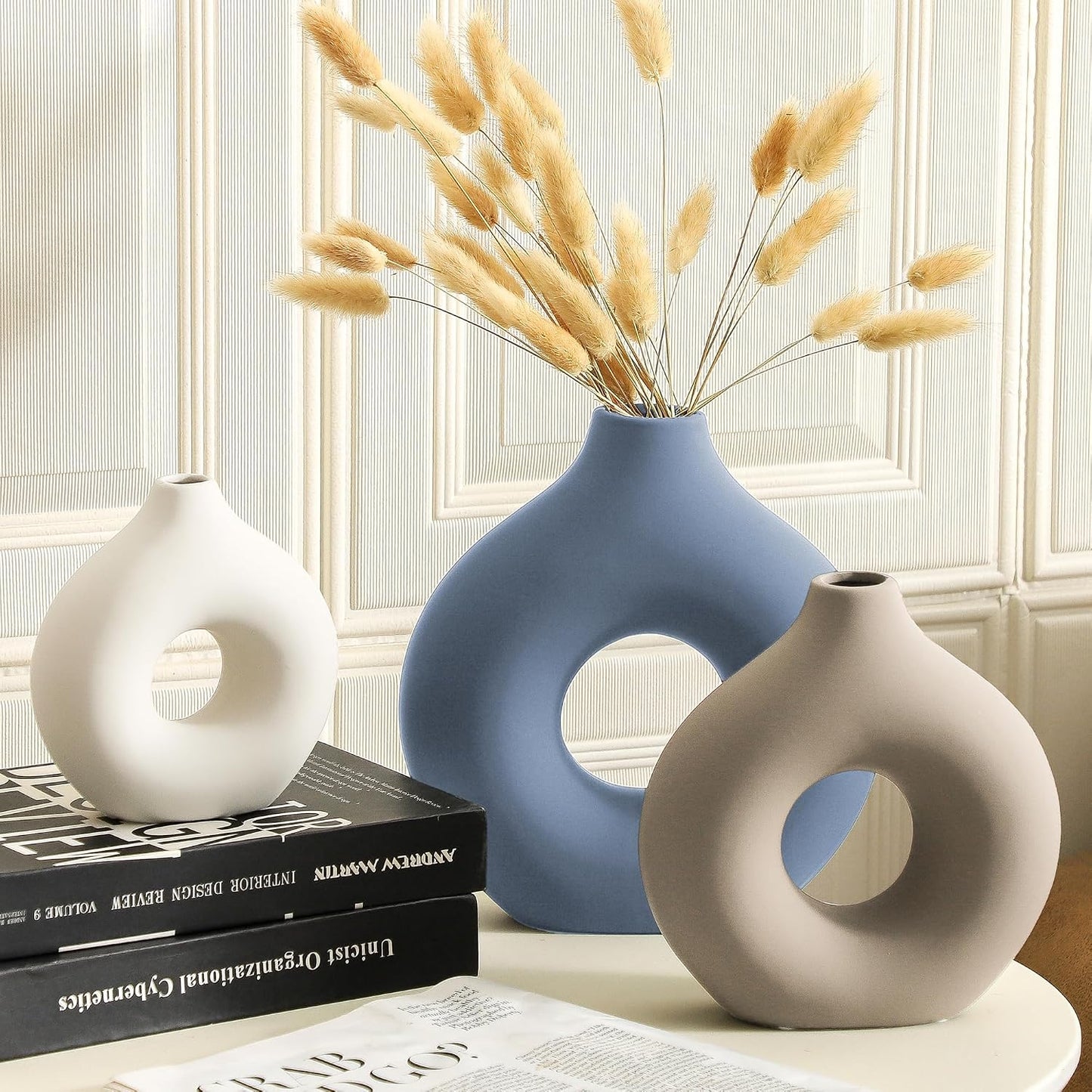 Vanselia Ceramic Vase Home Table Decor - Flower Vases Set of 3 Small Living Room Centerpiece Decorations for Shelf Bedroom Office Kitchen Dining Desk Modern Aesthetic Farmhouse Decorative (Classic)